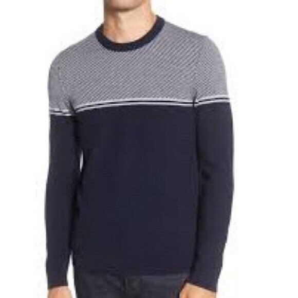 Ted Baker London Mens Slim Fit Bartun Stripe Sweater Navy Blue Sz 4 Large - Picture 1 of 6